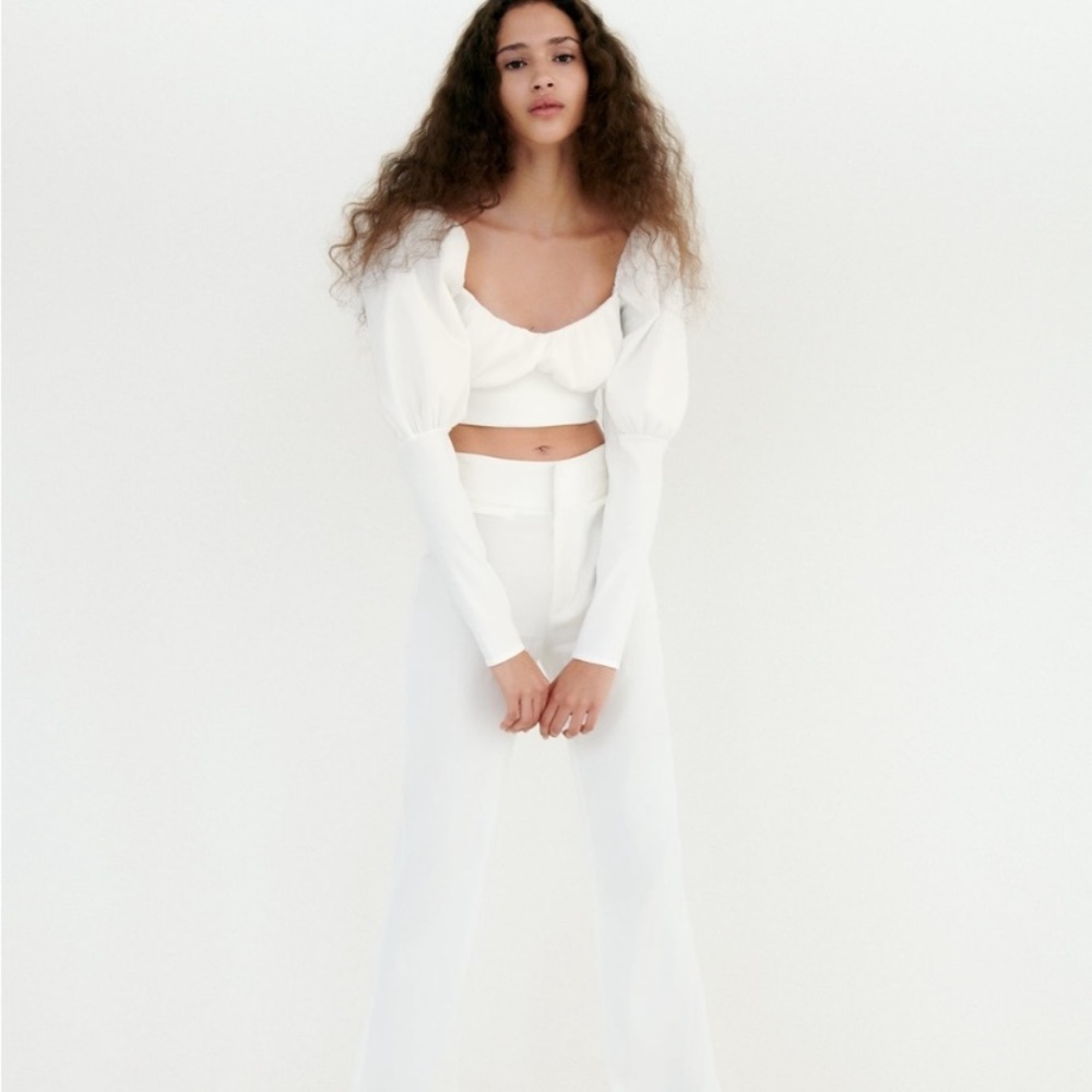 Zara top with voluminous sleeves - white